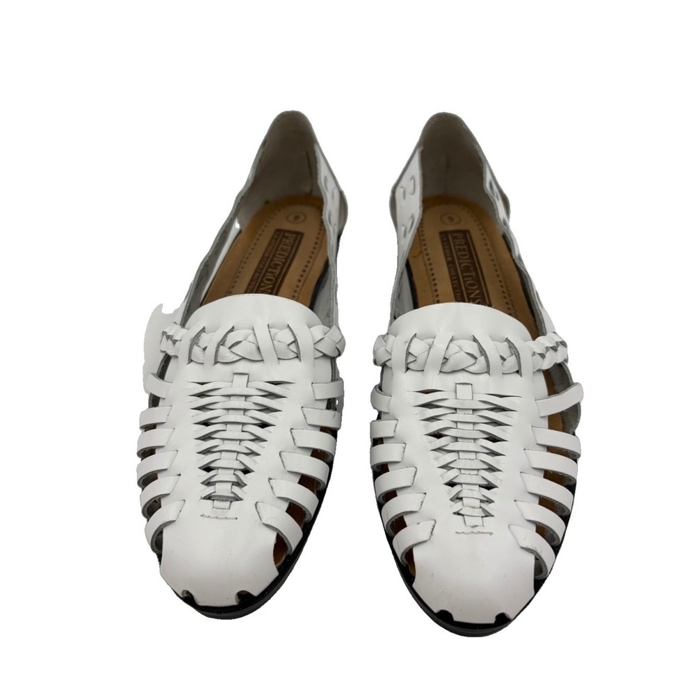 Vintage Huarache Woven Leather Collection Women 9 White Flats Coastal Fisherman